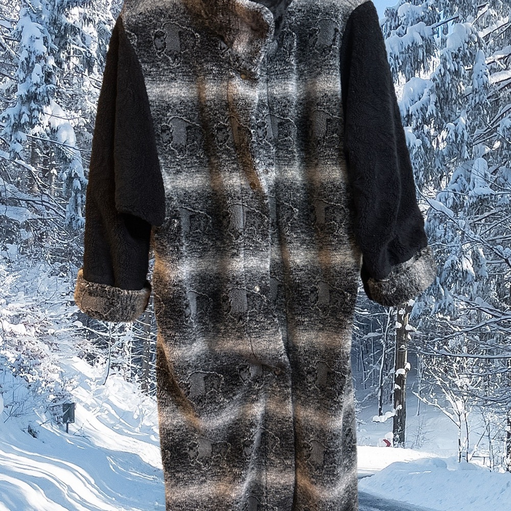 Black and Gray Teddy Jacket with Fuzzy Texture